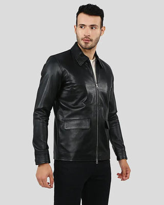 Men's Warren Black Racer Leather Jacket – view 3