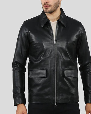 Men's Warren Black Racer Leather Jacket – view 5