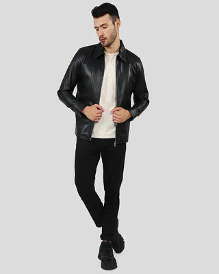 Men's Warren Black Racer Leather Jacket – view 6