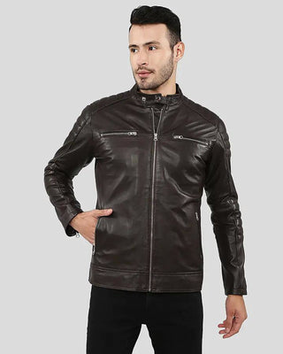Men's Mason Brown Quilted Racer Leather Jacket