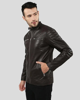 Men's Mason Brown Quilted Racer Leather Jacket – view 2