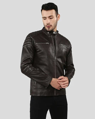 Men's Mason Brown Quilted Racer Leather Jacket – view 3