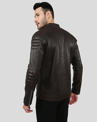 Men's Mason Brown Quilted Racer Leather Jacket – view 4