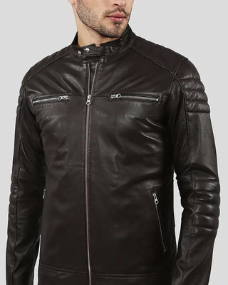 Men's Mason Brown Quilted Racer Leather Jacket – view 5