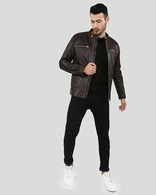 Men's Mason Brown Quilted Racer Leather Jacket – view 6