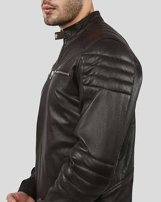 Men's Mason Brown Quilted Racer Leather Jacket – view 7