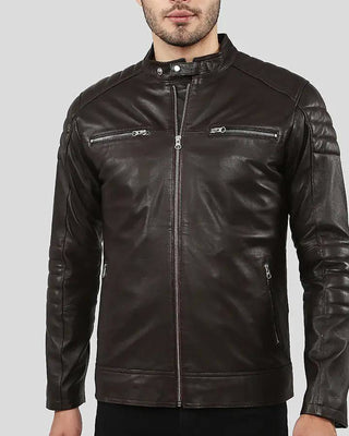 Men's Mason Brown Quilted Racer Leather Jacket – view 9