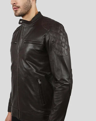 Men's Pike Brown Quilted Racer Leather Jacket – view 3