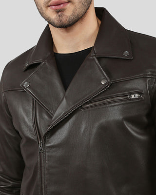 Men's Vermont Brown Motorcycle Leather Jacket – view 2