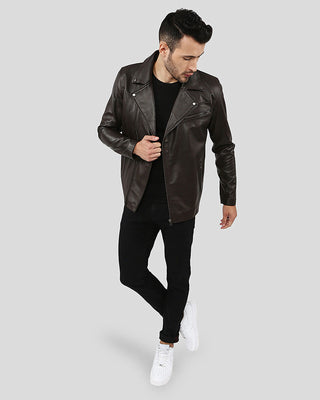 Men's Vermont Brown Motorcycle Leather Jacket – view 8