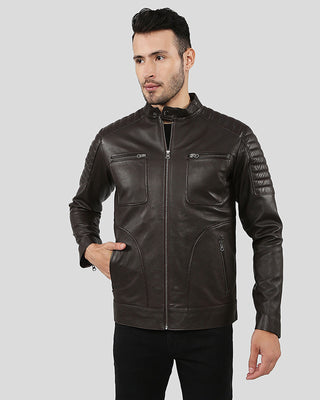 Men's Astro Brown Racer Quilted Leather Jacket – view 3