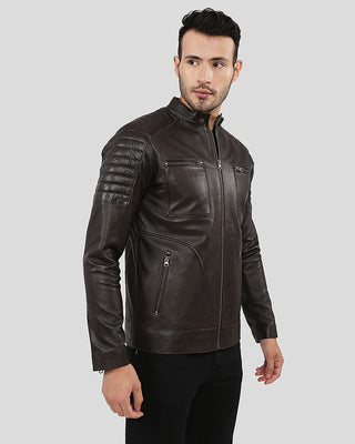 Men's Astro Brown Racer Quilted Leather Jacket – view 5