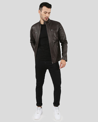 Men's Astro Brown Racer Quilted Leather Jacket – view 7