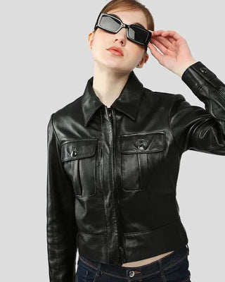 Women's Lorelei Black Racer Leather Jackets – view 4
