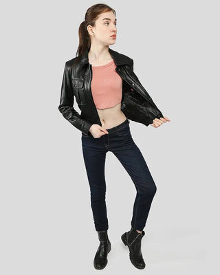 Women's Lorelei Black Racer Leather Jackets – view 2