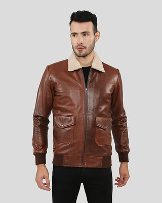 Men's Marcel Brown Bomber Leather Jacket – view 3