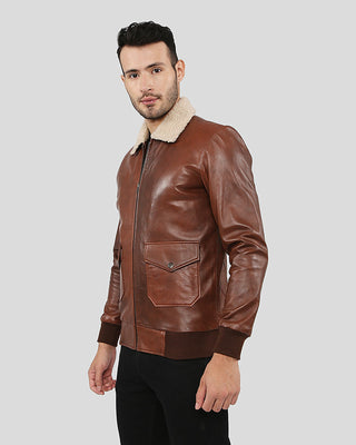 Men's Marcel Brown Bomber Leather Jacket – view 4