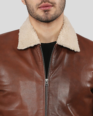 Men's Marcel Brown Bomber Leather Jacket – view 2