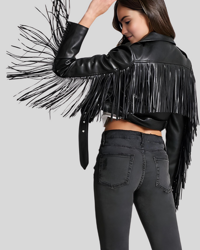 Rebel Fringe Black Leather Moto Leather Jacket 2