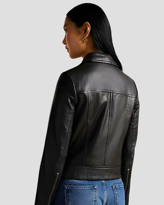 Women's Rebel Rider Black Biker Leather Jacket – view 3