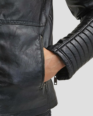 Men's Robt Black Quilted Leather Jacket – view 7