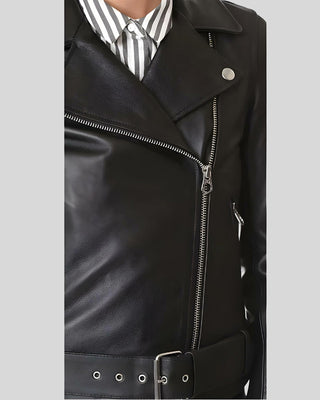 Women's Sandra Black Biker Leather Jacket – view 3