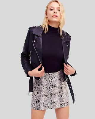 Women's Sara Black Biker Leather Jacket