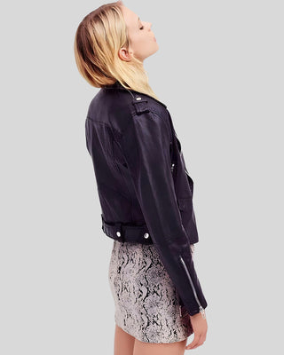 Women's Sara Black Biker Leather Jacket – view 3