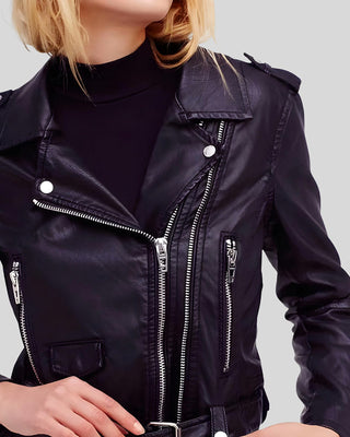 Women's Sara Black Biker Leather Jacket – view 4