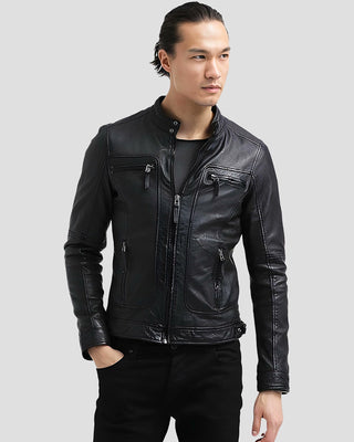 Men's Scott Black Leather Racer Jacket