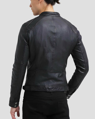 Men's Scott Black Leather Racer Jacket – view 2
