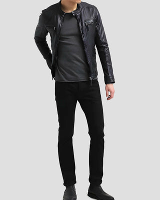 Men's Scott Black Leather Racer Jacket – view 5