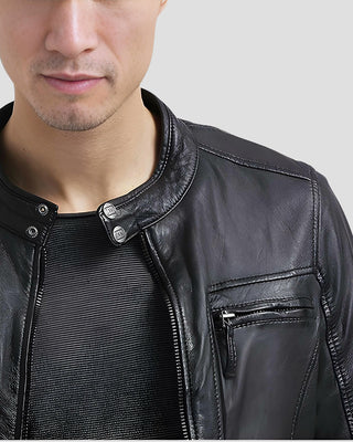 Men's Scott Black Leather Racer Jacket – view 3