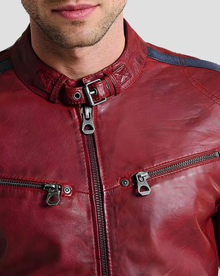 Men's Steven Red Cafe Racer Leather Jacket – view 3