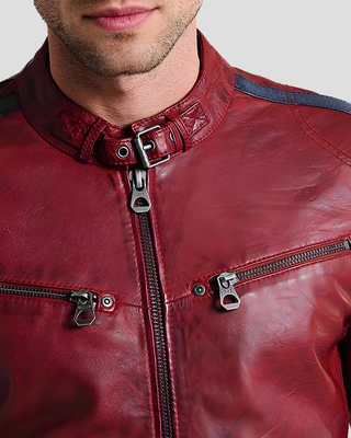 Steven Red Cafe Racer Leather Jacket 3