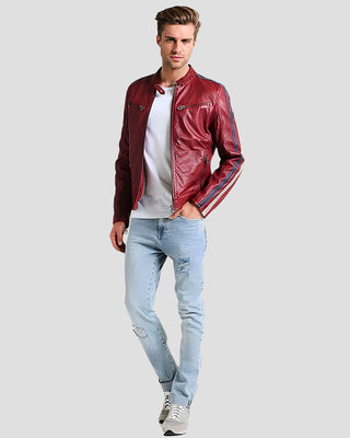 Men's Steven Red Cafe Racer Leather Jacket – view 5