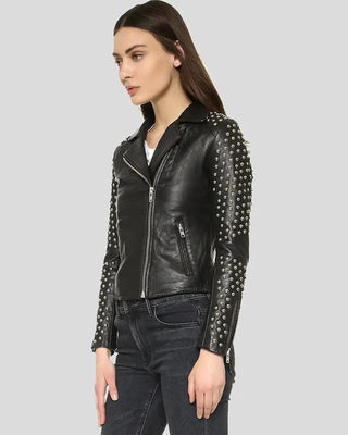 Women's Taliyah Black Studded Leather Jacket – view 3