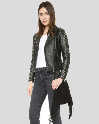 Women's Taliyah Black Studded Leather Jacket – view 4