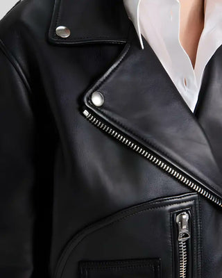 Women's Vera Black Biker Leather Jacket – view 3