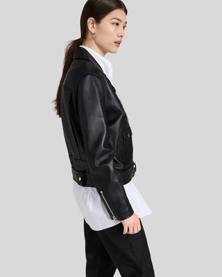 Women's Vera Black Biker Leather Jacket – view 4