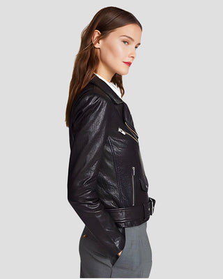 Women's Vienna Black Biker Leather Jacket – view 3