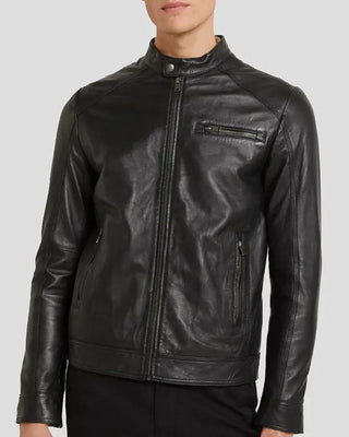 Men's Wallace Black Racer Leather Jacket – view 2