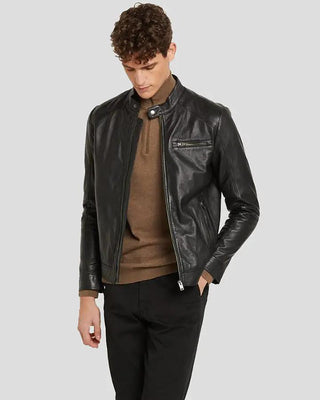 Men's Wallace Black Racer Leather Jacket – view 3