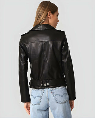 Women's Whitley Black Biker Leather Jacket – view 2