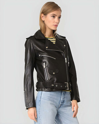 Women's Whitley Black Biker Leather Jacket – view 3