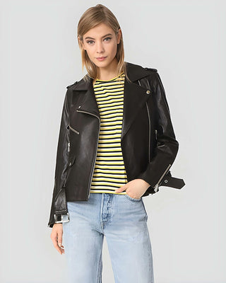 Women's Whitley Black Biker Leather Jacket – view 4