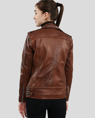 Women's Gigi Brown Motorcycle Leather Jacket – view 2
