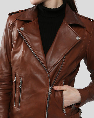 Women's Gigi Brown Motorcycle Leather Jacket – view 3
