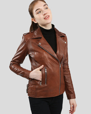 Women's Gigi Brown Motorcycle Leather Jacket