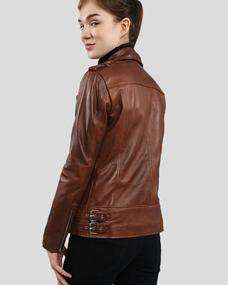 Women's Gigi Brown Motorcycle Leather Jacket – view 4